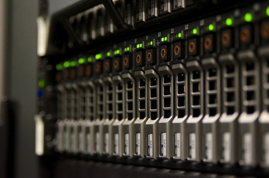 Data center servers with glowing lights